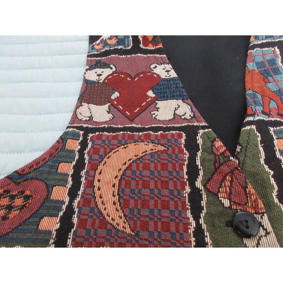 VTG FACETS by Mirrors Teddy Bears & Penguins Tapestry Vest Women's Medium Y2K - Picture 4 of 8